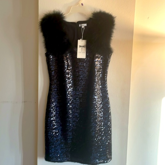 Tyler Boe Dresses & Skirts - Tyler Boe Black Sequence Cocktail Dress with Fur embellishments.